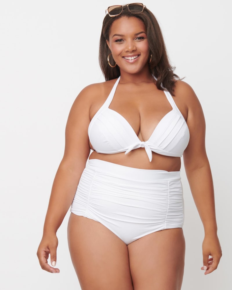Unique Vintage Plus Size Solid White Monroe Halter Swim Top White
